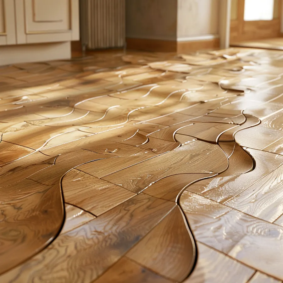 Parquet gondolé par une fuite sous chape