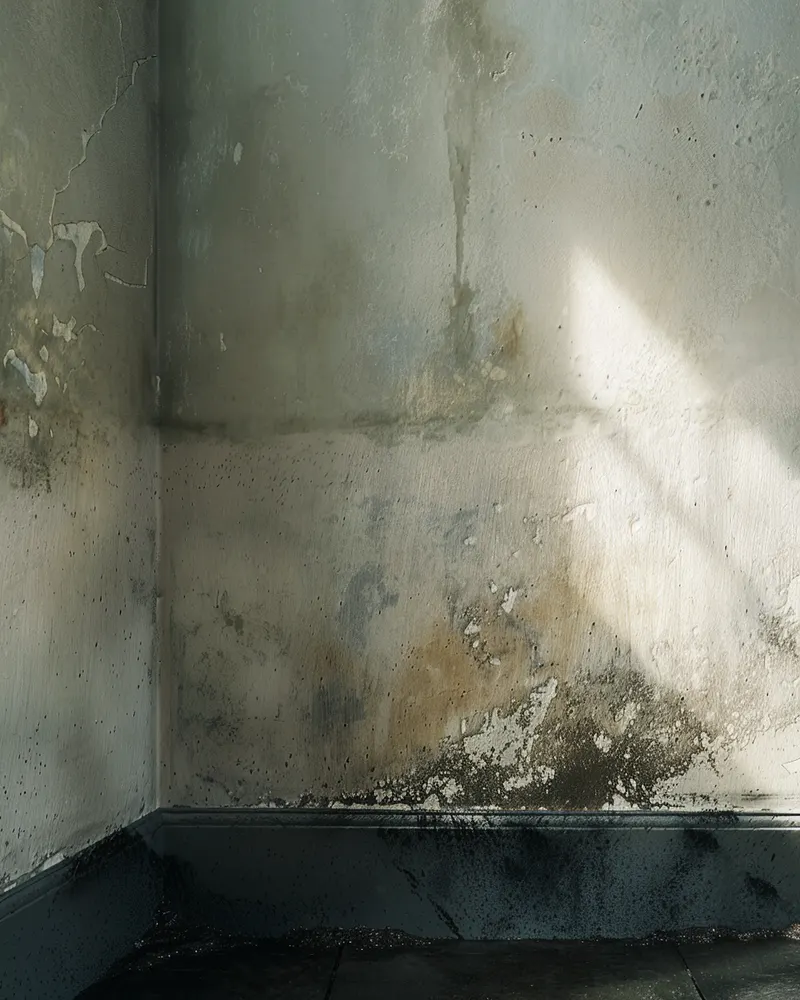 Tache d'humidité dans un coin de mur